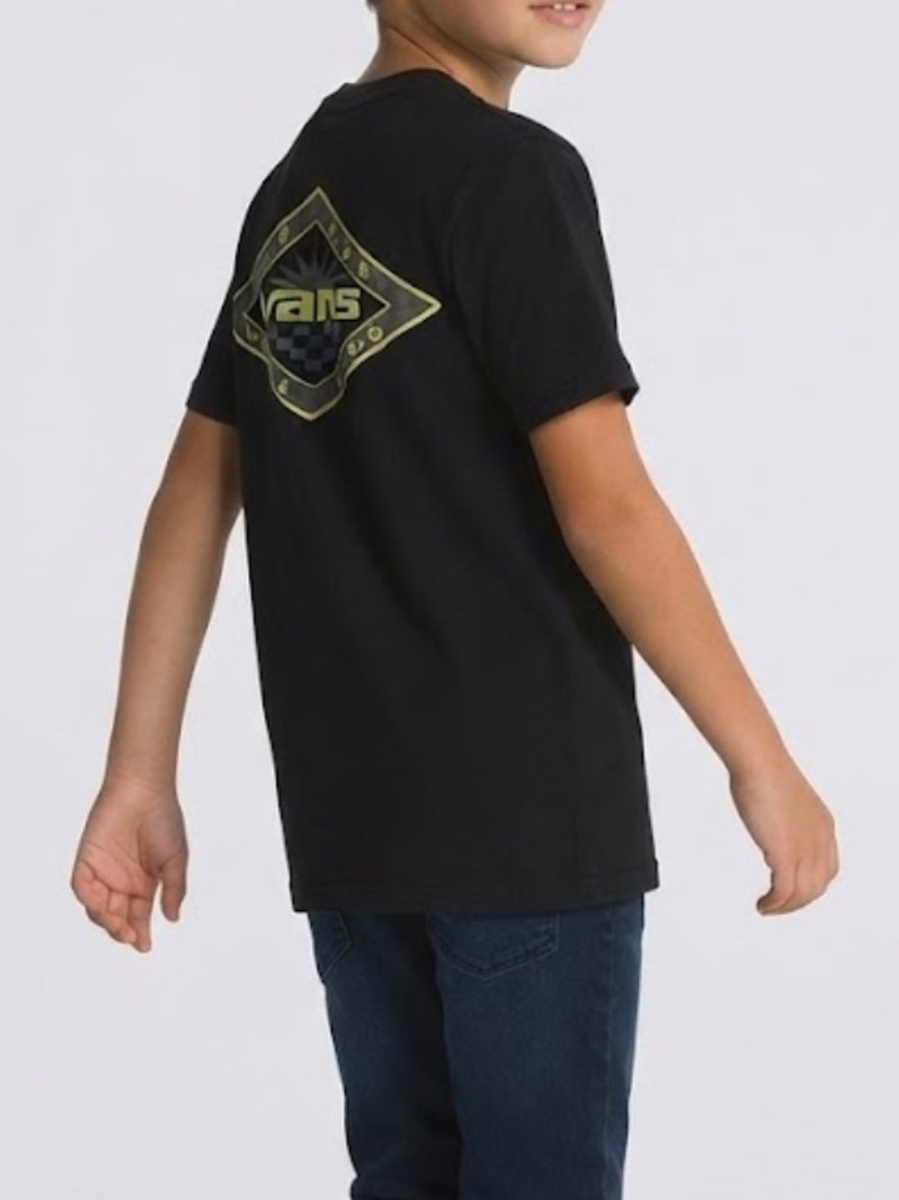 Vans Black Tee with Yellow-Green Back Graphic Boys Size Medium
